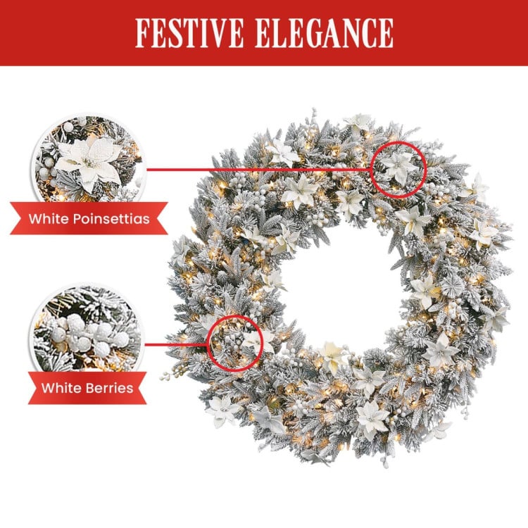 Christabelle 1.2m Frosted Colonial Pre-Lit Christmas Wreath, 200 Warm White LED Lights, Snowy Holiday Decor image 7