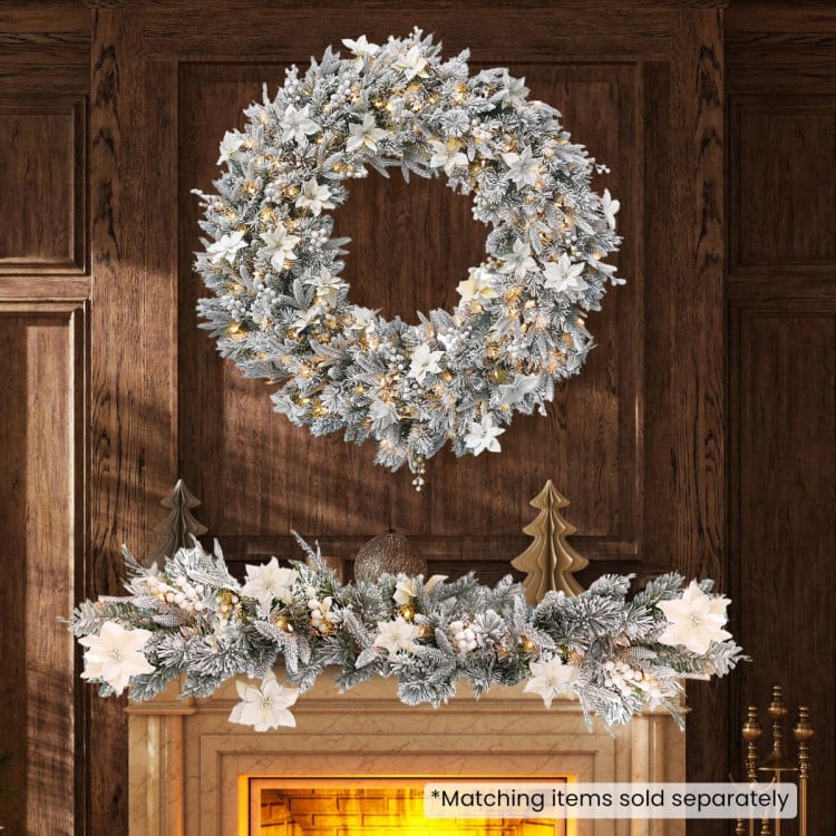 Christabelle 1.2m Frosted Colonial Pre-Lit Christmas Wreath, 200 Warm White LED Lights, Snowy Holiday Decor image 8