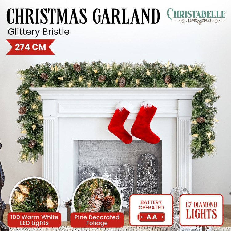 Christabelle 2.7m Christmas Garland with LED Lights Glittery Snow Bristle Tree Decoration Ornament image 7