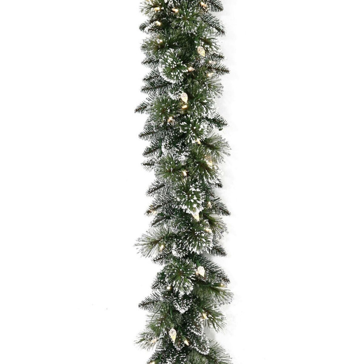 Christmas Garland with Lights Battery Operated 274cm Glittery Bristle