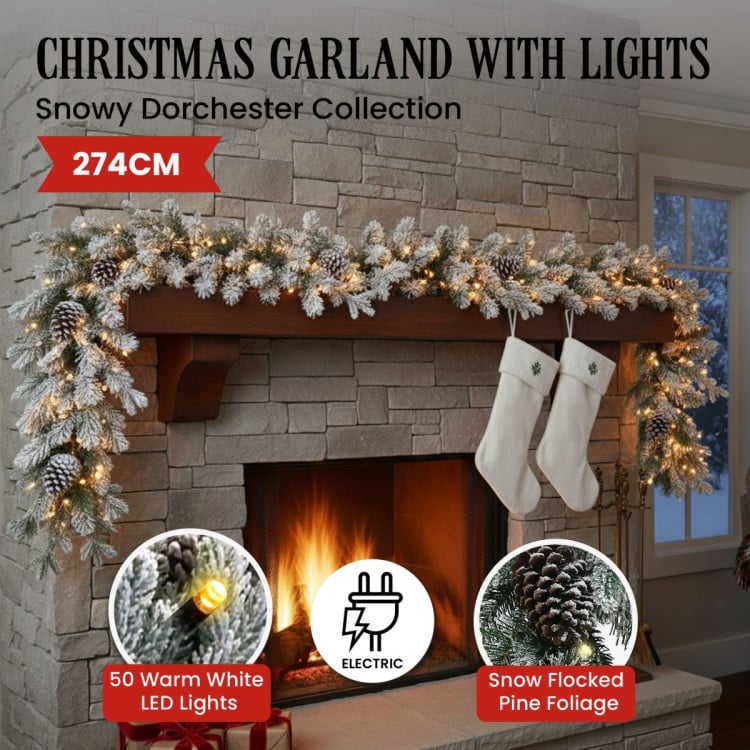 Christabelle 2.7m Christmas Garland Snowy with Lights Dorchester Tree Decoration Ornament image 7