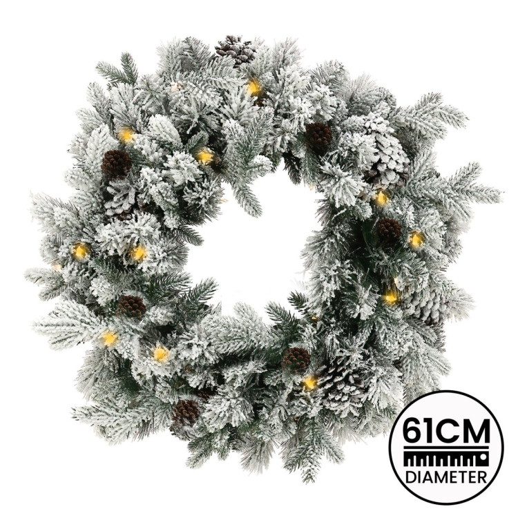 Christabelle 61cm Snowy Christmas Wreath with LED Lights Dorchester Front Door Decoration Ornament image 4