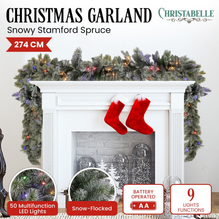 Christabelle 2.7m Christmas Garland Snowy with LED Lights Stamford Spruce Tree Decoration Ornament image 9