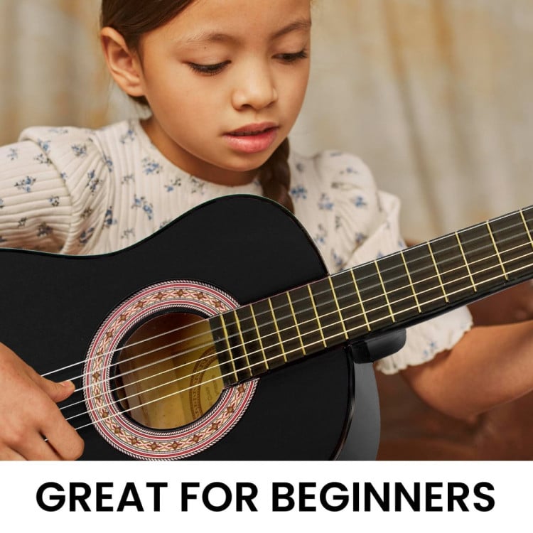 Karrera 34in Wooden Acoustic Childrens Guitar - Black image 9