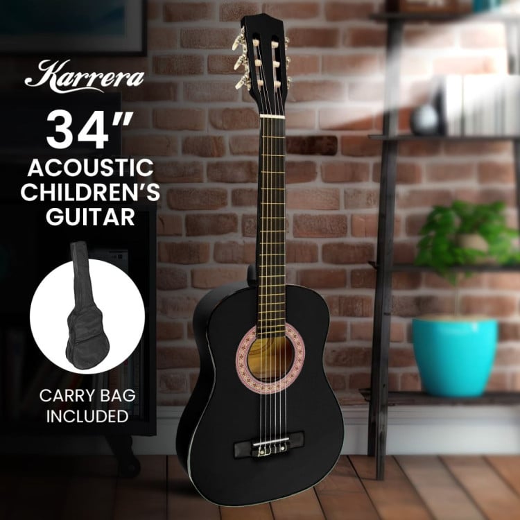 Karrera 34in Wooden Acoustic Childrens Guitar - Black image 5