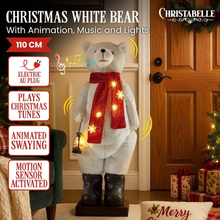 Christabelle Large 1.1m Musical Animated LED White Christmas Bear Decoration Light-Up Lantern Ornament image 3