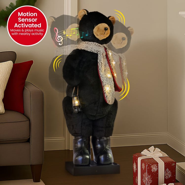 Christabelle Large 1.1m Musical Animated LED Black Christmas Bear Decoration Ornament image 5