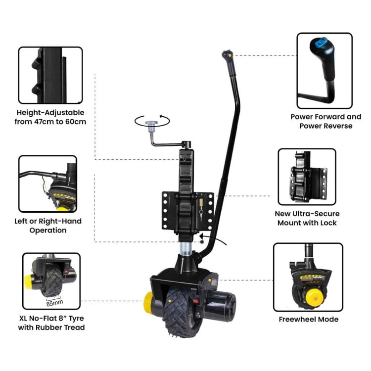 Gen3 Mini Mover 12V 550W Electric Motorised Jockey Wheel - Black image 10