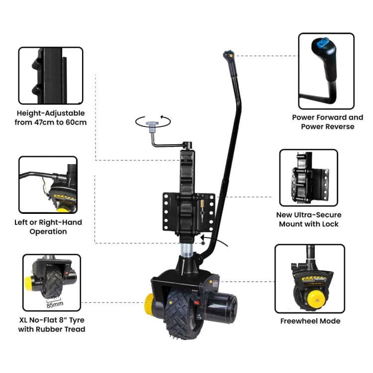Gen3 Mini Mover 12V 550W Electric Motorised Jockey Wheel - Black image 10