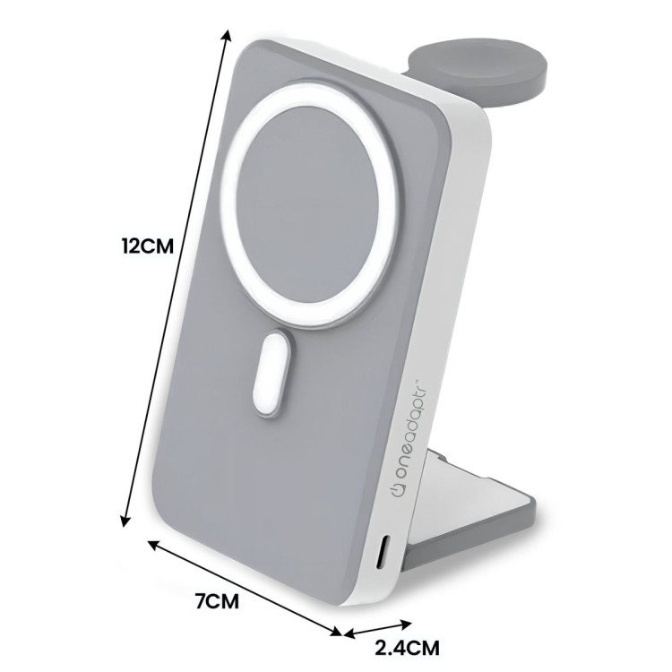 OneAdaptr OneGo Grey 5 in 1 MagSafe Charging Stand Power Bank image 4