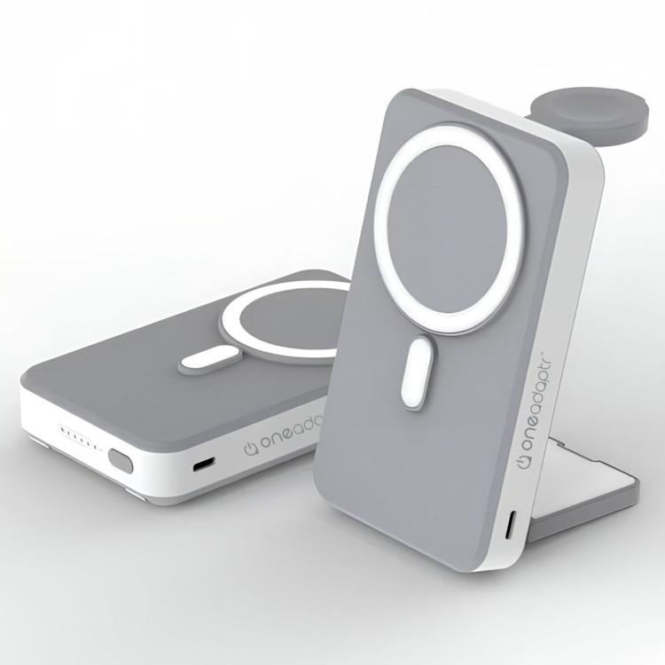 OneAdaptr OneGo Grey 5 in 1 MagSafe Charging Stand Power Bank image 5