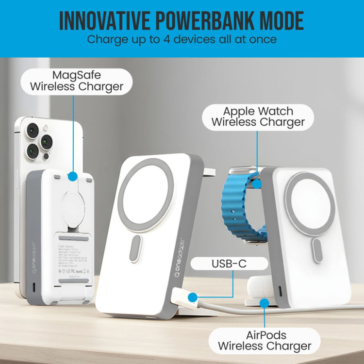 OneAdaptr OneGo White 5 in 1 MagSafe Charging Stand Power Bank image 10
