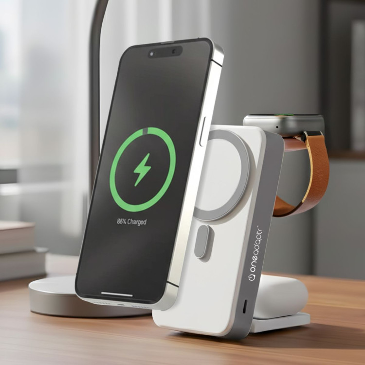OneAdaptr OneGo White 5 in 1 MagSafe Charging Stand Power Bank image 13