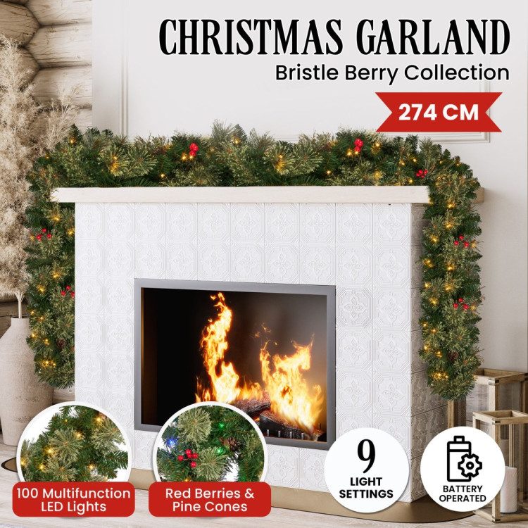Christabelle 2.74m Christmas Garland with LED Lights Berries Pine Cones Multicolour Tree Decoration Ornament image 5