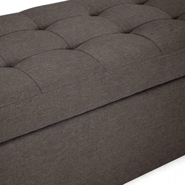 Large Ottoman Linen Fabric Storage Box Footstool Chest - Warm Grey image 3
