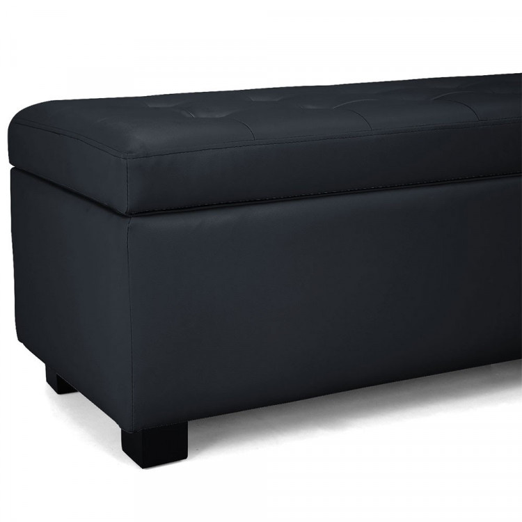 Large Ottoman PU Leather Storage Box Footstool Chest - Black image 3