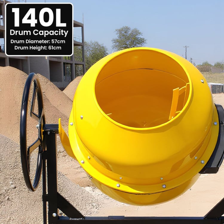 Kartrite Portable 140L Concrete Cement Mixer Sand Gravel Dual Mix Blades & Tipper Lock 550W Heavy Duty Rubber Wheels image 5