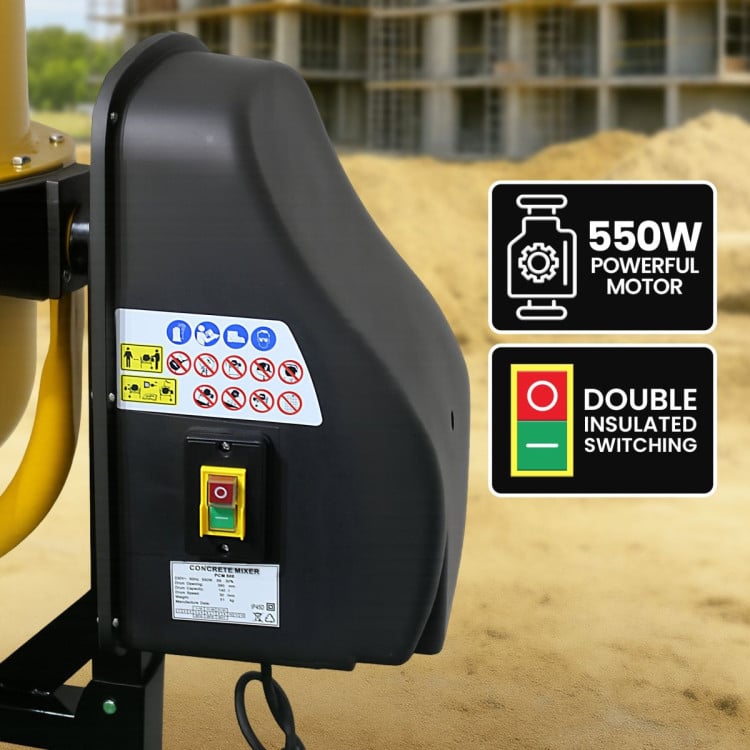 Kartrite Portable 140L Concrete Cement Mixer Sand Gravel Dual Mix Blades & Tipper Lock 550W Heavy Duty Rubber Wheels image 6