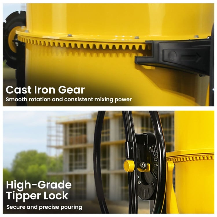 Kartrite Portable 140L Concrete Cement Mixer Sand Gravel Dual Mix Blades & Tipper Lock 550W Heavy Duty Rubber Wheels image 7