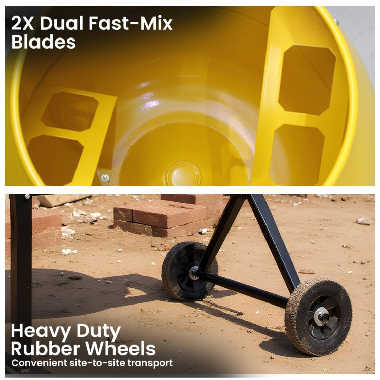 Kartrite Portable 140L Concrete Cement Mixer Sand Gravel Dual Mix Blades & Tipper Lock 550W Heavy Duty Rubber Wheels image 8