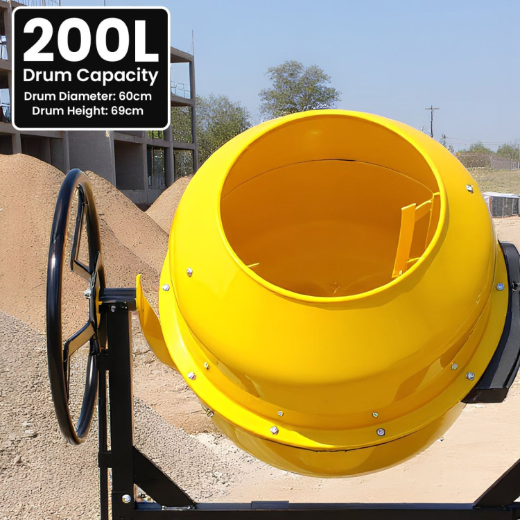 Kartrite Portable 200L Concrete Cement Mixer Sand Gravel Dual Mix Blades & Tipper Lock 850W Heavy Duty Rubber Wheels image 5