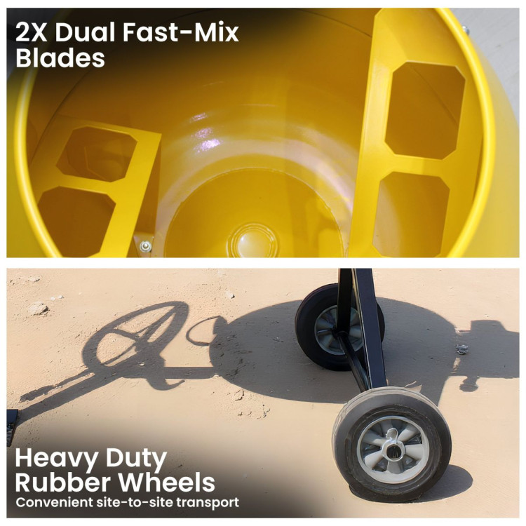 Kartrite Portable 200L Concrete Cement Mixer Sand Gravel Dual Mix Blades & Tipper Lock 850W Heavy Duty Rubber Wheels image 8