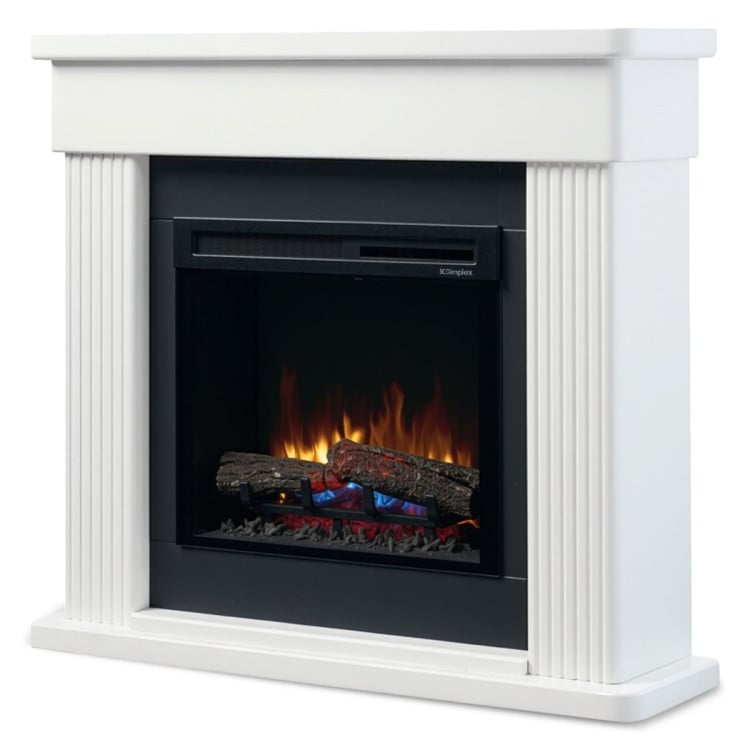 Dimplex Portland 2kW Mini Mantel Freestanding Electric Fireplace Heater Suite with Optiflame LED Flame Effect, White