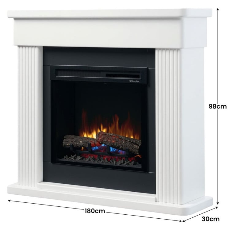 Dimplex Portland 2kW Mini Mantel Freestanding Electric Fireplace Heater Suite with Optiflame LED Flame Effect, White image 4