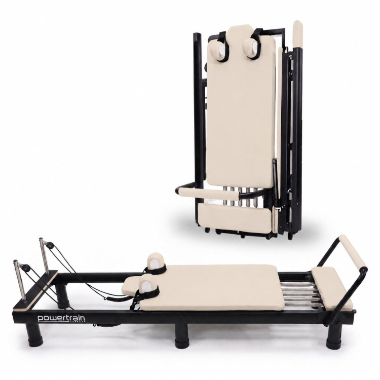 Powertrain Lyra Pilates Reformer Machine Foldable Multifunctional Home Gym Equipment Exercise Trainer Beige