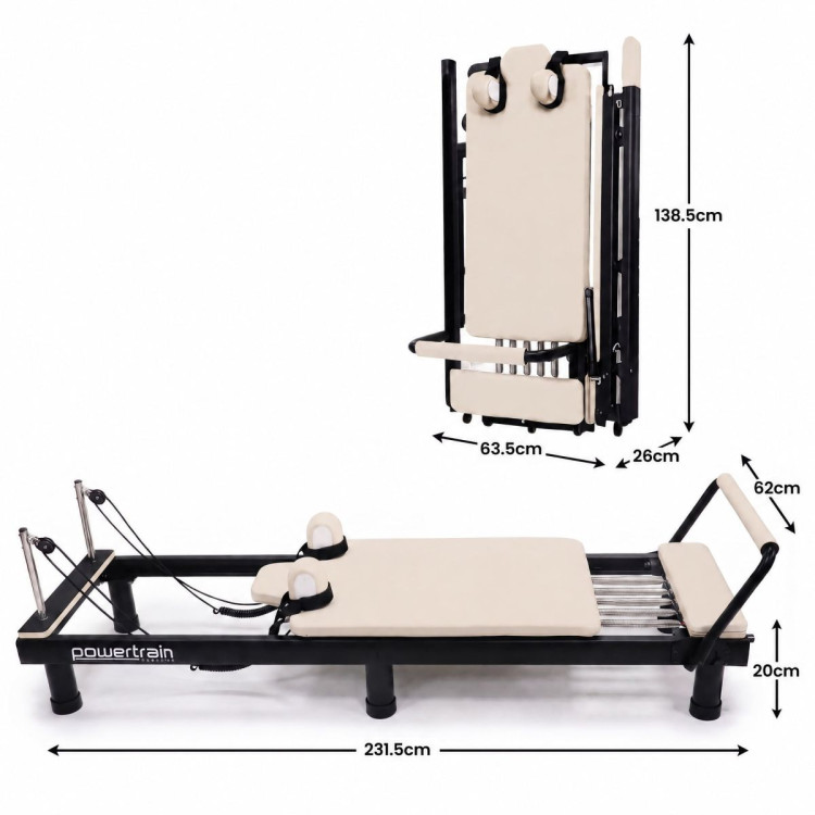 Powertrain Lyra Pilates Reformer Machine Foldable Multifunctional Home Gym Equipment Exercise Trainer Beige image 5