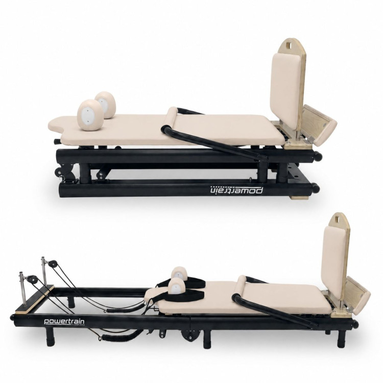 Powertrain Lyra Pilates Reformer Machine Foldable Multifunctional Home Gym Equipment Exercise Trainer Beige image 11