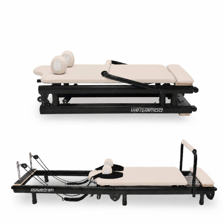 Powertrain Lyra Pilates Reformer Machine Foldable Multifunctional Home Gym Equipment Exercise Trainer Beige image 12
