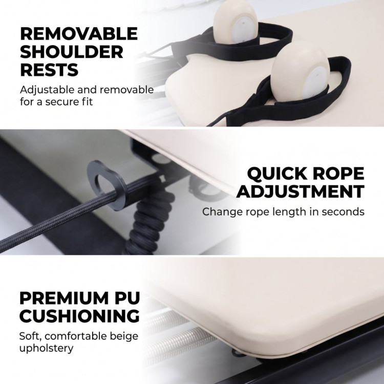 Powertrain Lyra Pilates Reformer Machine Foldable Multifunctional Home Gym Equipment Exercise Trainer Beige image 14