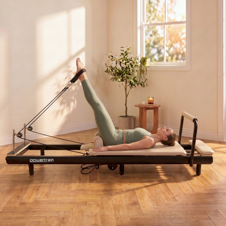 Powertrain Lyra Pilates Reformer Machine Foldable Multifunctional Home Gym Equipment Exercise Trainer Beige image 7