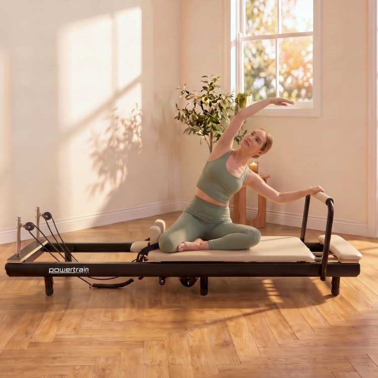 Powertrain Lyra Pilates Reformer Machine Foldable Multifunctional Home Gym Equipment Exercise Trainer Beige image 9