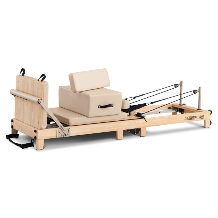 Powertrain Selina Pilates Reformer Machine Wooden Folding Multifunctional Home Gym Equipment with Jumpboard & Sitting Box Oak Beige image 11