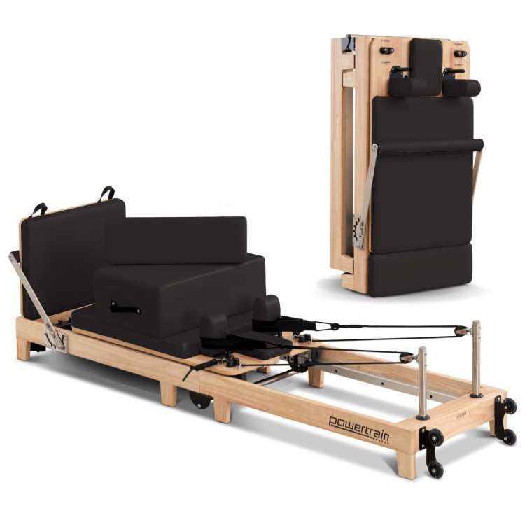 Powertrain Selina Pilates Reformer Machine Wooden Folding Multifunctional Home Gym Equipment with Jumpboard & Sitting Box Oak Black image 3