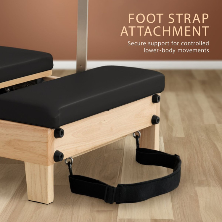 Powertrain Selina Pilates Reformer Machine Wooden Folding Multifunctional Home Gym Equipment with Jumpboard & Sitting Box Oak Black image 9