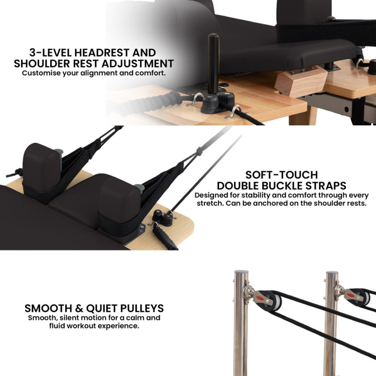 Powertrain Selina Pilates Reformer Machine Wooden Folding Multifunctional Home Gym Equipment with Jumpboard & Sitting Box Oak Black image 10