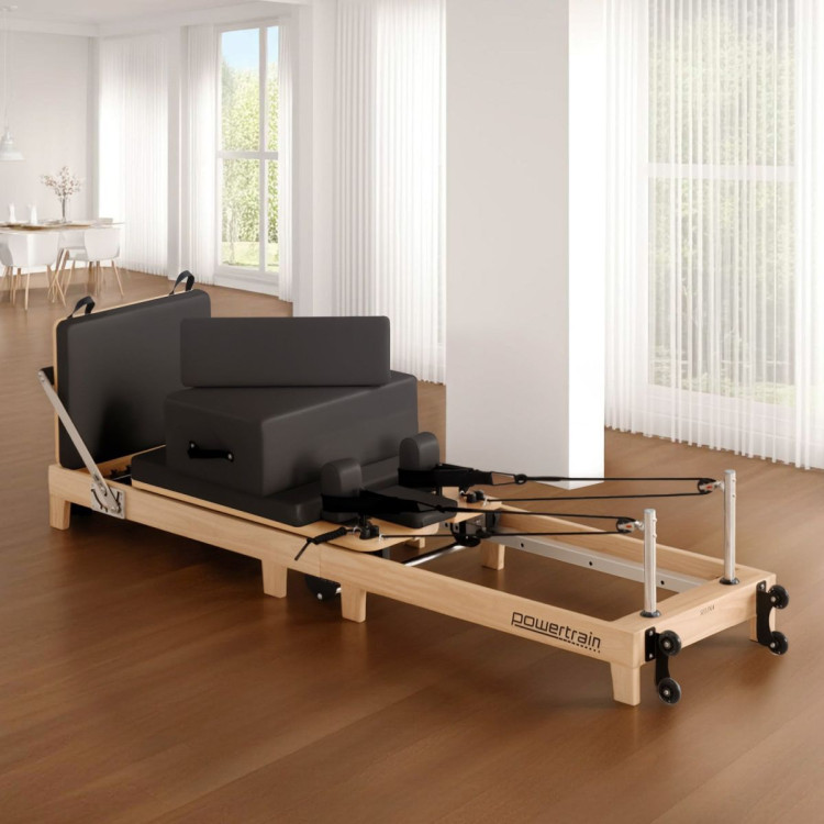 Powertrain Selina Pilates Reformer Machine Wooden Folding Multifunctional Home Gym Equipment with Jumpboard & Sitting Box Oak Black image 7