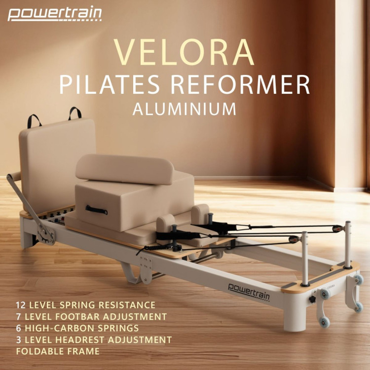 Powertrain Velora Pilates Reformer Machine Aluminium Foldable Multifunctional Home Gym Equipment Exercise Trainer Beige image 3