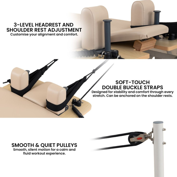 Powertrain Velora Pilates Reformer Machine Aluminium Foldable Multifunctional Home Gym Equipment Exercise Trainer Beige image 12