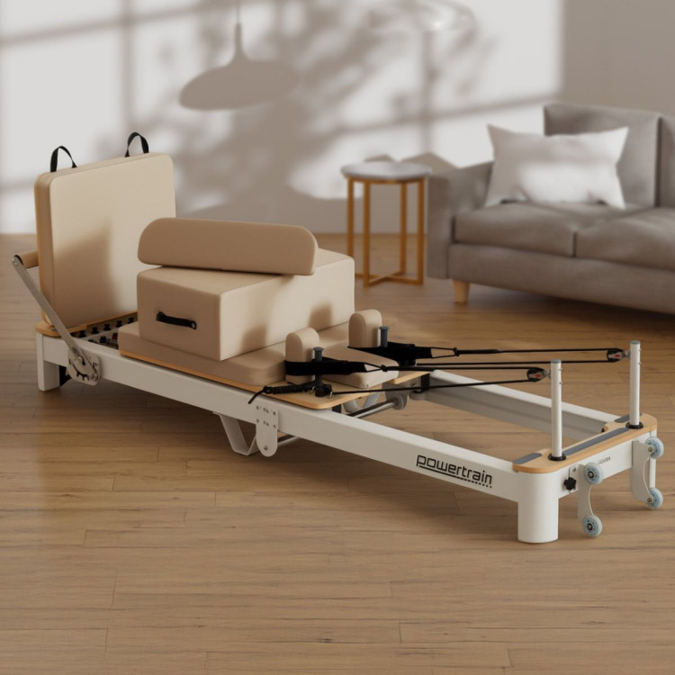 Powertrain Velora Pilates Reformer Machine Aluminium Foldable Multifunctional Home Gym Equipment Exercise Trainer Beige image 8