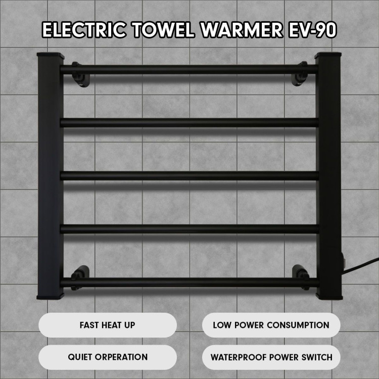 Pronti Heated Electric Towel Bathroom Rack EV-90- Black image 5
