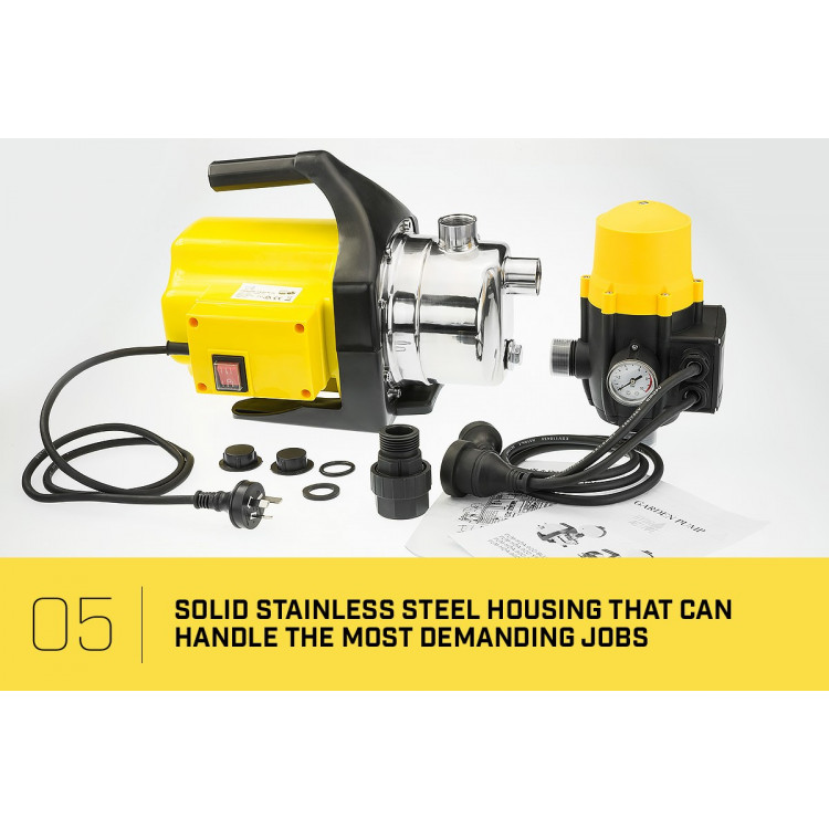 Hydro Active 800w Weatherised stainless auto water pump - Yellow image 7