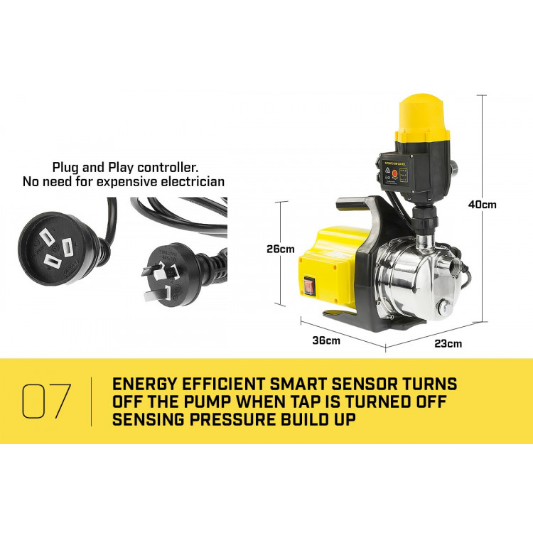 Hydro Active 800w Weatherised stainless auto water pump - Yellow image 9