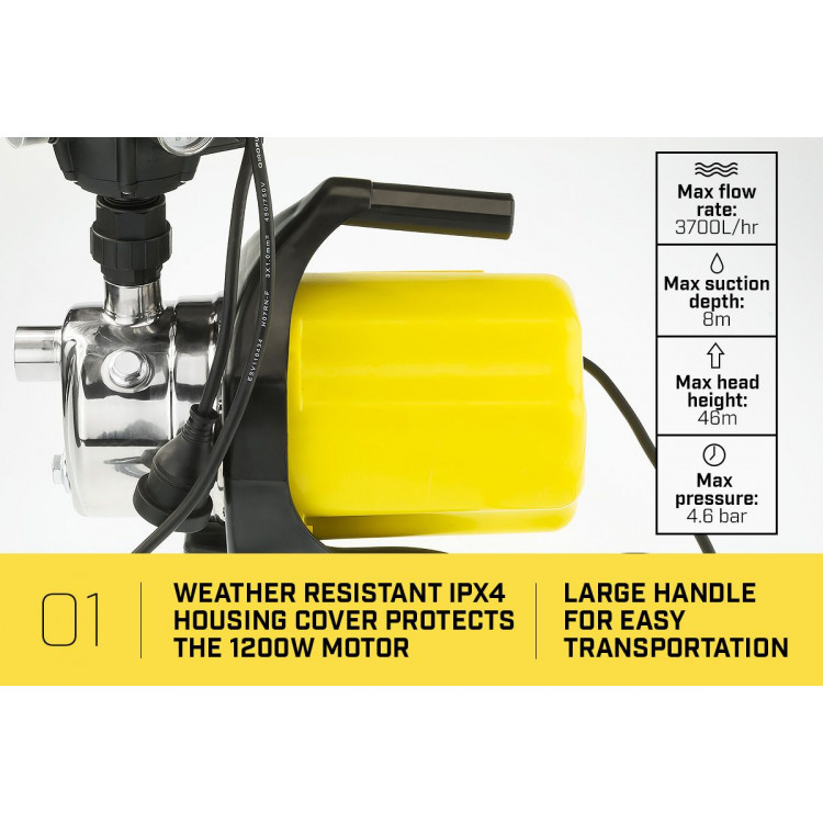 1200w Weatherised stainless auto water pump - Yellow image 3