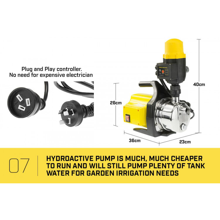 1200w Weatherised stainless auto water pump - Yellow image 9