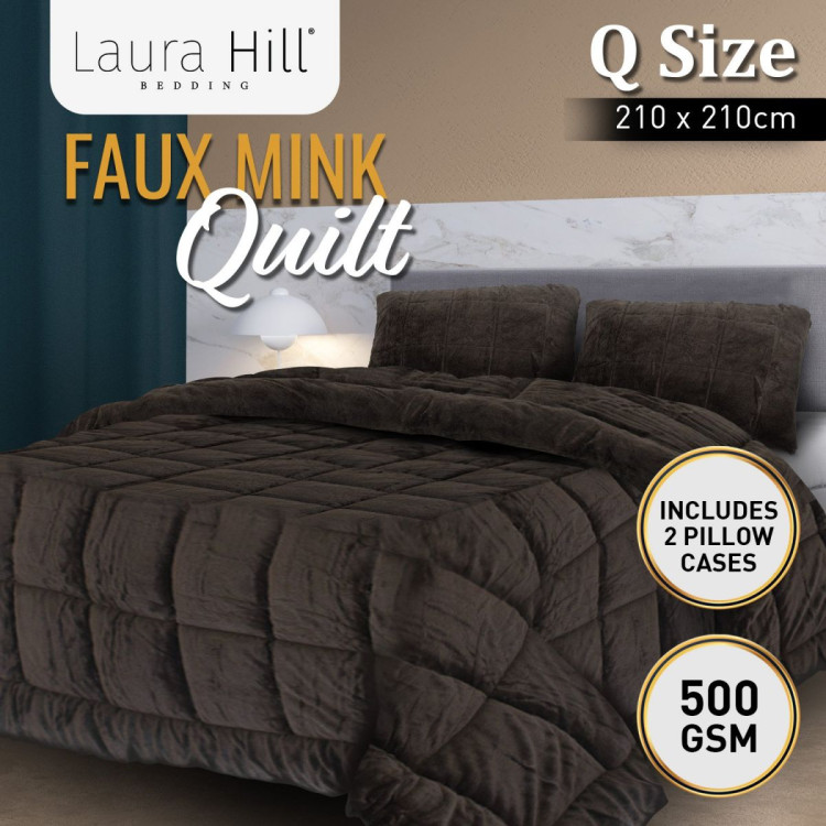 Laura Hill 500GSM Faux Mink Quilt Comforter Doona - Queen image 13