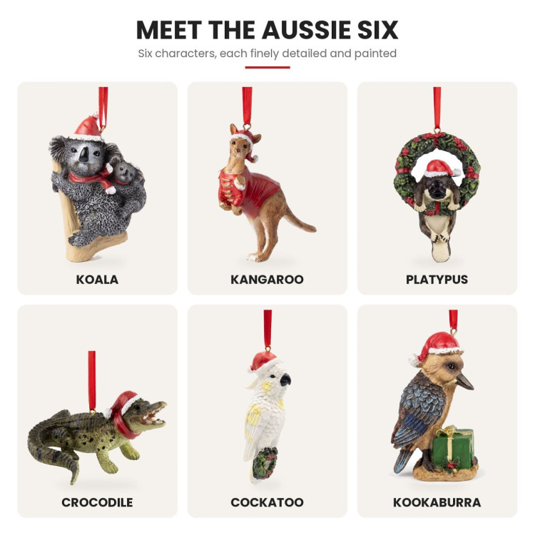 Christabelle Australian Animal Christmas Tree Decorations Set of 6 Hand-Painted Resin Ornaments Gift Box image 4